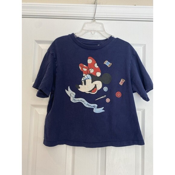 Disney Uniqlo Minnie Mouse Loves Short Sleeve Cropped Graphic Tee Size Small - Picture 1 of 6